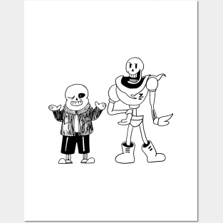 Sans and Papyrus Undertale Simple Black and White Design Posters and Art